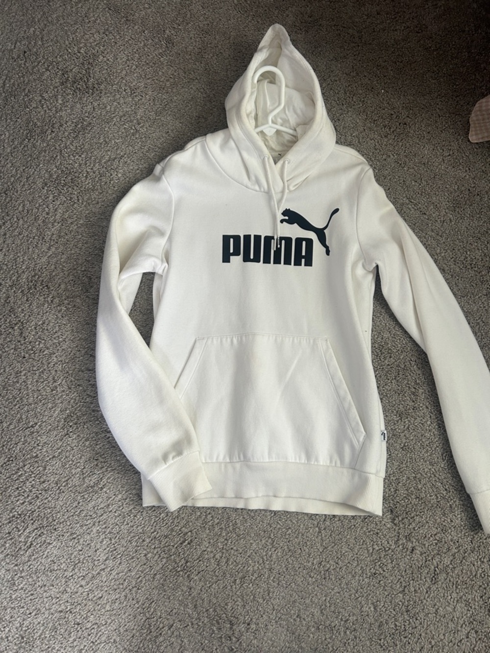 Puma White Hoodie with Black Logo Print